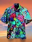 abordables Short Sleeves-Hombre Camisa Camisa de campamento Camisa gráfica camisa hawaiana Letra Seta Cuello Vuelto Verde Claro Azul Piscina Morado Naranja Verde Trébol Impresión 3D Festivos Manga Corta 3D Estampado Ropa 4