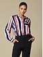 abordables Blouses-Camisa Elegante de Satén con Rayas para Mujer