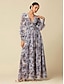 baratos Print Dresses-Vestido Longo Feminino Floral em Chiffon