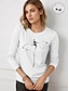 abordables Camisetas-Camiseta de mujer Manga larga Algodón 100% Estampado Libélula Blanco Regular Primavera y otoño