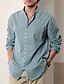 abordables Linen Shirts-Summer Linen Shirt for Men  Blue Green Khaki  Long Sleeve  Stand Collar with Graphic Prints  Outdoor Street Clothing