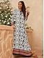 baratos Print Dresses-Vestido Maxi de Seda com Estampa Geométrica para Mulheres