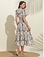 cheap Sale-Cotton Striped V Neck Floral Puff Sleeve Dress