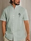 cheap Linen Shirts-Men&#039;s 55% Linen Coconut Print Stand Collar Shirt