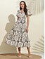 cheap Sale-Cotton Striped V Neck Floral Puff Sleeve Dress