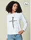 economico T-shirts-T shirt Casual di Cotone per Donna con Stampa a Croce