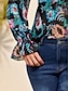 preiswerte Tops &amp; Blouses-Damen Bluse Mit Rüschenärmeln Schwarz Bedruckt mit Krawatte Langarm Mode V Ausschnitt Regular Fit Frühling &amp; Herbst
