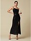 cheap Designer Matching Outfits-Women&#039;s Sequin Dress Black Sequin Textured Holiday Asymetric Hem Criss Cross Waist With Belt Spring &amp; Summer Spring and Summer Party Glitters Party / Evening S M L