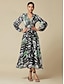 cheap Print Dresses-Chiffon Graphic V Neck Maxi Dress