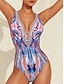 cheap One-Pieces-Triangle Print V Neck Swimsuit