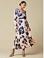 baratos Print Dresses-Floral Satin V Neck Zip Maxi Dress