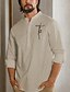 abordables Linen Shirts-Camiseta Hombre Lino Bordo Manga Larga Collar Cruzado de Pie Ropa Verano Primavera