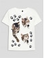 billige T-skjorte-Dame T skjorte Katt 3D Avslappet Helg Trykt mønster Hvit Kortermet Grunnleggende Rund hals