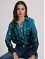 cheap Tops &amp; Blouses-Women&#039;s Shirt Blouse Maroon Denim Blue Black Button Print Striped Sparkly Casual Weekend Long Sleeve Shirt Collar Streetwear Regular S