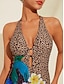 abordables Une pièce-Floral Leopard Triangle Bikini Swimsuit