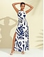 cheap Print Dresses-Matte Satin Botanical Sleeveless Maxi Dress