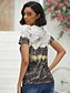abordables Super Sale-Femme T shirt Tee Graphic Chat 3D Noir Blanche Bleu Manche Courte Imprimer Rétro Vintage du quotidien Fin de semaine Col Rond Standard