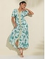 abordables Print Dresses-Resort Puff Sleeve V Neck Midi Dress