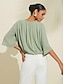 abordables Sale-Solid Pleats Petal Sleeve Casual Shirt