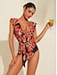billige One-pieces-Triangle Ruffle Floral One piece Swimsuit