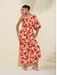 economico Sale-Linen Floral Diagonal Neck Maxi Dress