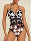 billige One-pieces-Geometric Mesh Removable Pad Swimsuit