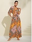 cheap Print Dresses-Folk Print V Neck Maxi Dress