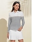 preiswerte Tops-Frauen Golf Polo Shirt weiß Langarm Sonnenschutz Oberteil Streifen Herbst Winter Damen Golfbekleidung