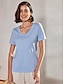 billige Digitale billedrammer-Kvinders Bomuld T shirt med Kort Ærme V hals Bluse
