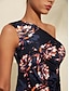 abordables Print Dresses-Print Midi Satin Maxi Floral Shirred Dress