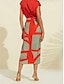baratos Skirts-Elastic Color Block Midi Skirt
