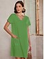 cheap Casual Dresses-Women&#039;s Cotton Casual Dress Shift Dress V Neck Midi Dress Basic Daily Vacation Short Sleeve Summer Spring