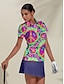 baratos Polo Top-Camisa Polo para Golfe Feminina Manga Curta Proteção Solar Tie Dye Roupas Moda Casual