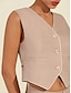 cheap Blouses-Cotton and Linen Casual V Neck Vest