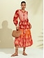 abordables Print Dresses-Floral Tassel Fringe V Neck Midi Dress
