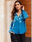 abordables Blouses-Floral Satin Ruffle Long Sleeve Blouse