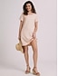 billige Super Sale-dameskiftkjole knelang kjole kortermet ren farge lomme vår sommer rund hals basic casual klassisk løs 2023 s m l xl 2xl 3xl 4xl 5xl / bomull