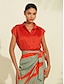 billige Two Piece Sets-satin ensfarvet skjorteprintet nederdelsæt