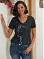 baratos Camiseta-Mulheres Camiseta Gato Gráfico Diário Final de semana Gato 3D Manga Curta Camiseta Decote V Imprimir Básico Preto S / Impressão 3D