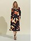 preiswerte Print Dresses-Bedrucktes Midi Kleid mit Langen Ärmeln