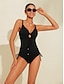 cheap One-Pieces-Triangle V Neck Drawstring Swimsuit