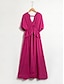 cheap Casual Dresses-Satin Solid Drawstring Maxi Dress