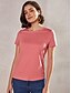 abordables T-shirts-Chemise d&#039;été basique pour femme en coton 100% blanc rose bleu à manches courtes   col rond classique   coupe régulière