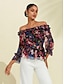 abordables Blouses-Blusa Elegante para Mujer con Estampado Floral y Manga Farol