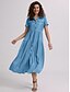 cheap Denim Dresses-Vintage Women&#039;s Denim Maxi Shirt Dress
