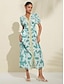 billige Print Dresses-Folk Puff Sleeve V Neck Midi Dress