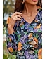 cheap Tops &amp; Blouses-Floral Ruffle Chiffon Shirt with Balloon Sleeves