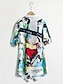 cheap Print Dresses-Satin Graphic Print Collared Mini Shirt Dress