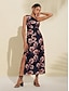 abordables Print Dresses-Satin Floral Midi &amp; Maxi Dress