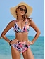 billige Bikini-Shirred Floral Longline Bikini Set
